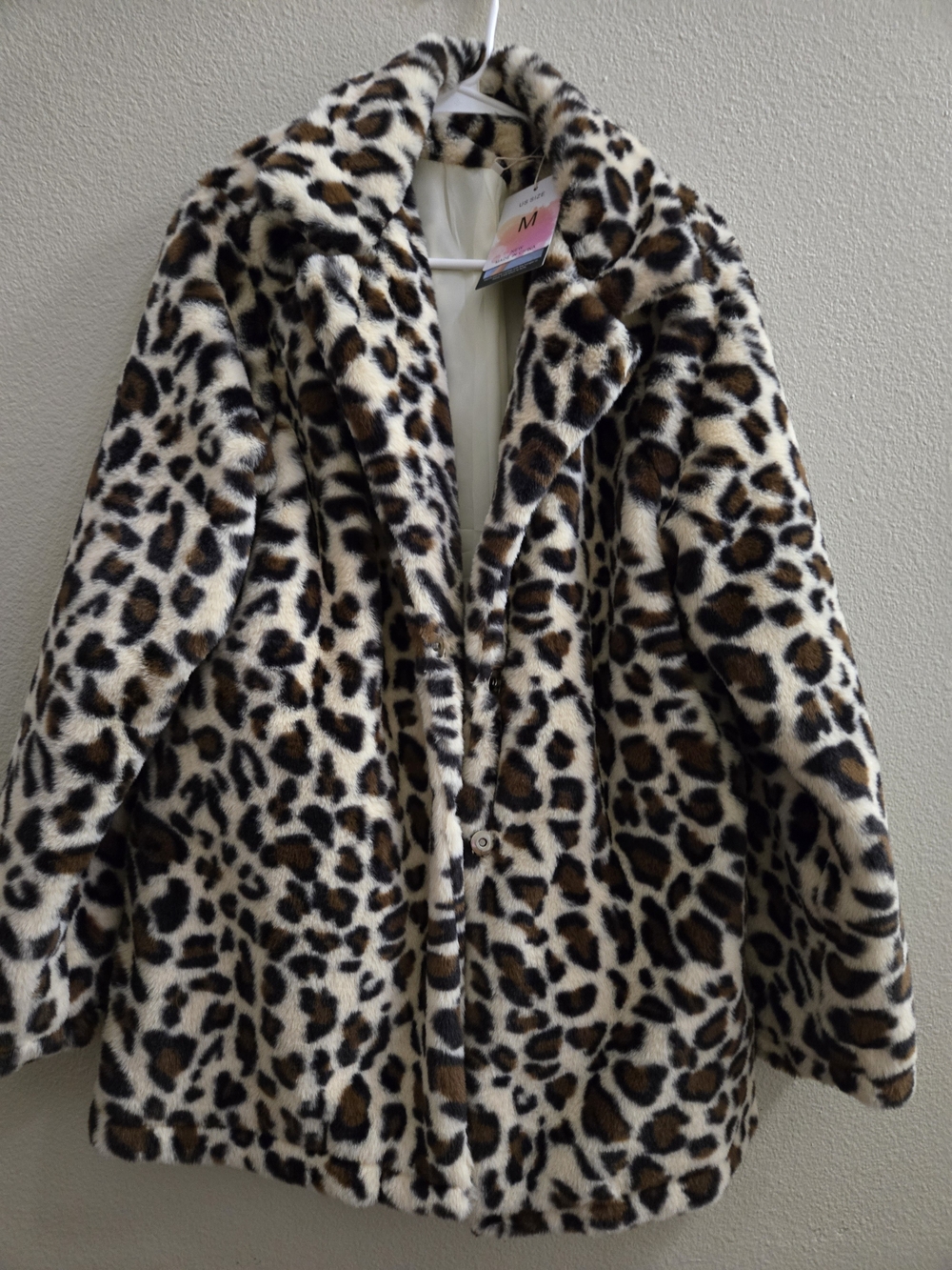 Ladies Leopard Faux-Fur Coat - Brown/Black Print